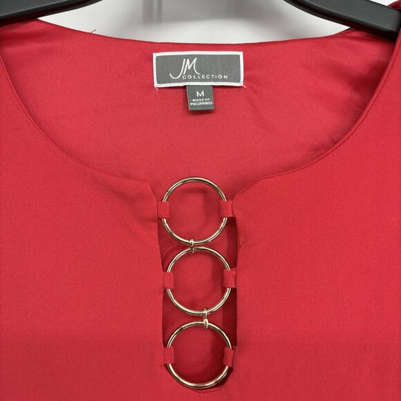 JM Collection Womens Shift Dress Sleeveless O-Ring Red Crystal Stretch Medium - Picture 5 of 5